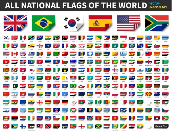 All National Flags World Paper Design Bend Corner Elements Vector — Stock Vector