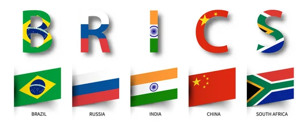 Les Brics Association Pays Drapeaux Fond Isolé Vecteur — Image vectorielle