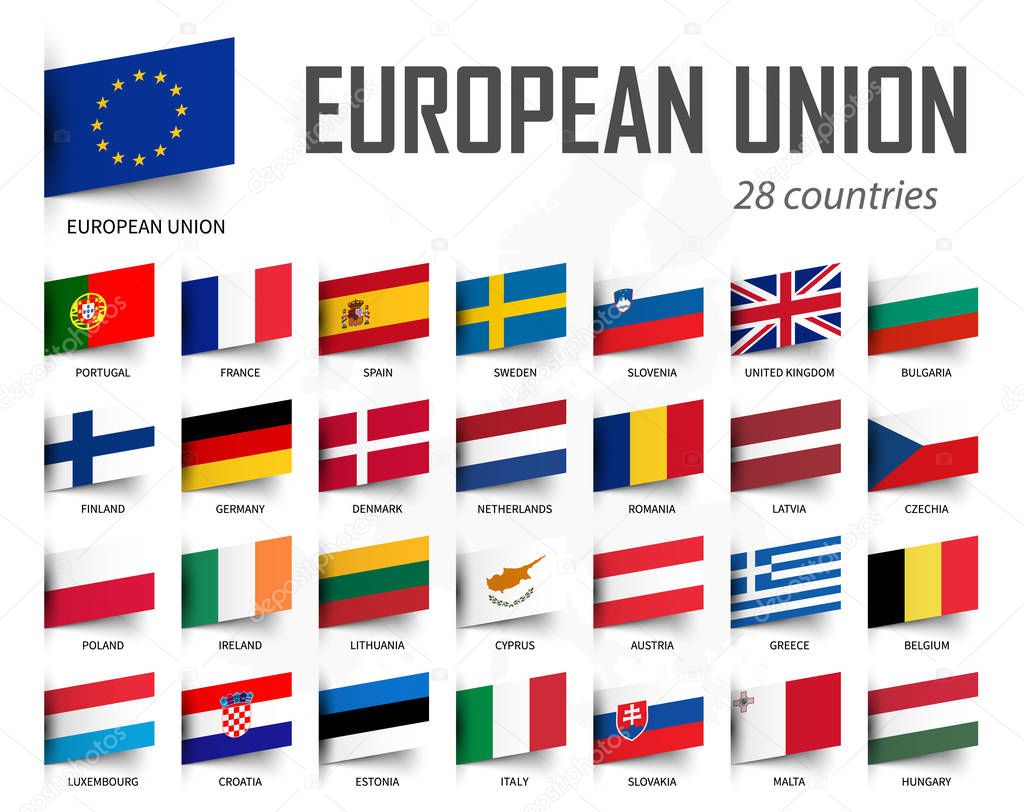 European Union flag . EU and membership . Europe map background . Vector .