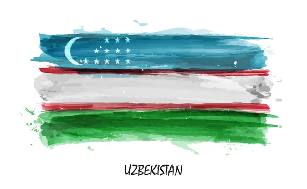 Bandeira Pintura Aquarela Realista Uzbequistão Vetor — Vetor de Stock