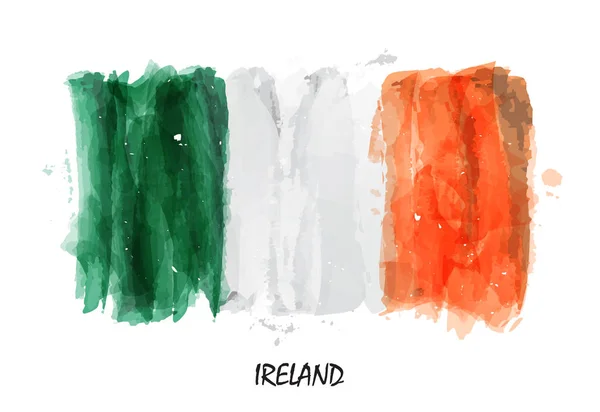 Realistico Acquerello Pittura Bandiera Irlanda Vettore — Vettoriale Stock