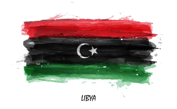 Gerçekçi Suluboya Resim Libya Bayrağı Vektör — Stok Vektör