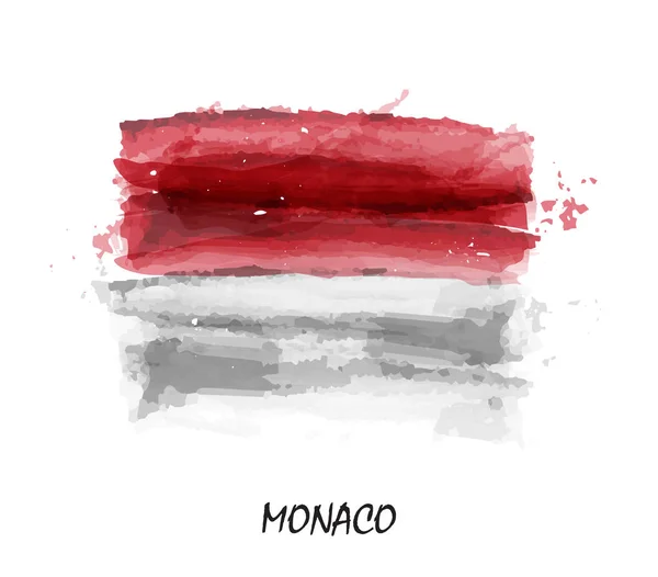 Bandera Realista Pintura Acuarela Mónaco Vector — Vector de stock