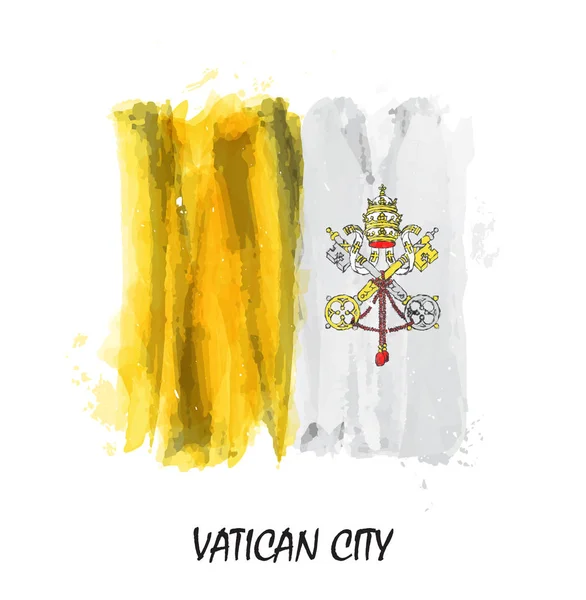 Bandeira Pintura Aquarela Realista Estado Cidade Vaticano Vetor —  Vetores de Stock