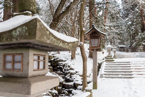 Japon Taş Ahşap Fener Hida Sannogu Hie Jinja Tapınak Kış — Stok fotoğraf