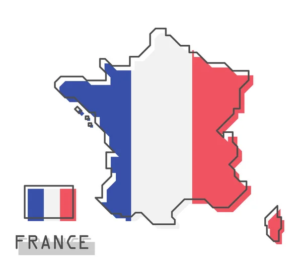 Mapa Bandera Francia Moderno Diseño Dibujos Animados Línea Simple Vector — Vector de stock