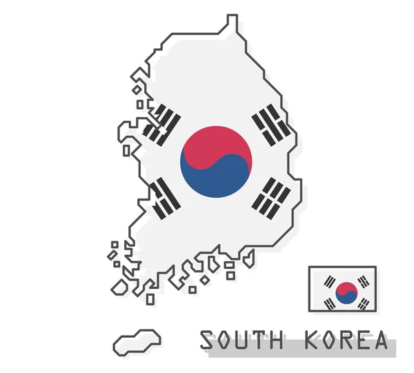 Güney Kore Harita Bayrak Çağdaş Basit Çizgi Karikatür Tasarım Vektör — Stok Vektör