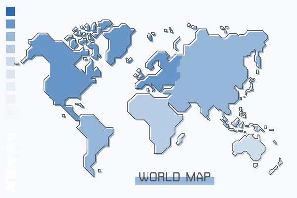 Mapa do mundo cor gradiente azul com design de linha de desenho animado simples moderno  . — Vetor de Stock