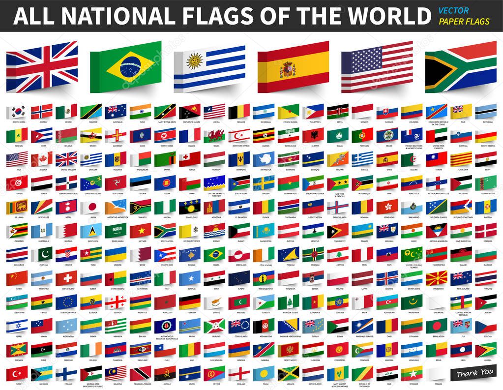 All national flags of the world . Adhesive paper flag design . Vector
