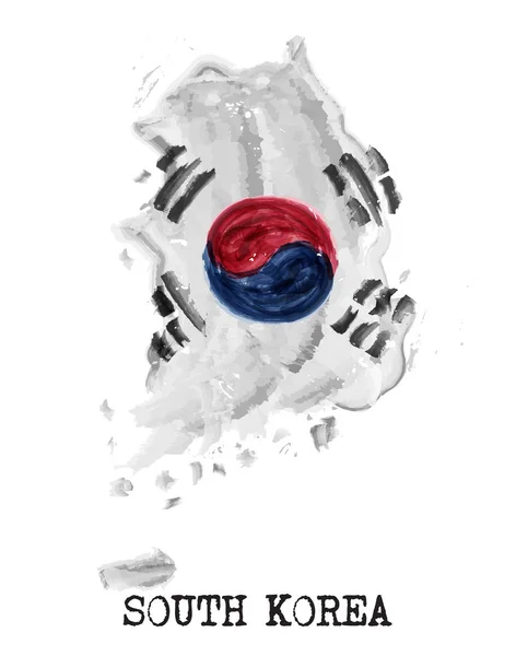 Νότια Κορέα σημαία υδατογραφίαζωγραφική ζωγραφικής. Σχήμα χάρτη χώρας. Έννοια της ημέρας ανεξαρτησίας (13 Αυγούστου 1948). Διάνυσμα . — Διανυσματικό Αρχείο