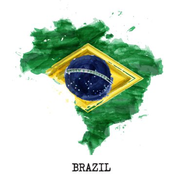 Brezilya bayrak suluboya boyama tasarımı . Ülke haritası şekli. Bağımsızlık günü kavramı ( 7 Eylül 1822 ) . Vektör .