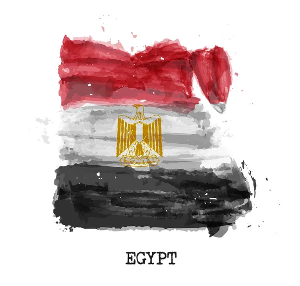 Desain lukisan cat cat air bendera Mesir. Bentuk peta negara. Tim olahraga dan konsep hari nasional (23 Juli 1952). Vektor  . - Stok Vektor