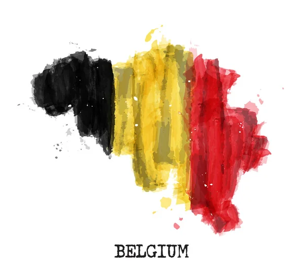 Belgien flagga akvarellmålning design. Land kart form. Idrottslag och Nationaldagens koncept (21 juli 1831). Vektor — Stock vektor