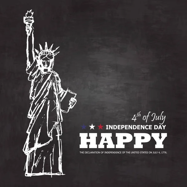 4th of July happy independence day of america background . Statue of liberty drawing design with text on chalkboard texture . Vector . — Stock Vector