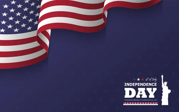 Július 4 boldog függetlenség napja Amerikában háttérben. Szabadság-szobor lakás sziluett design szöveget és integetett amerikai zászló sarkában kék csillag textúra. Vektor . — Stock Vector