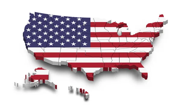 Estados Unidos da América mapa e bandeira. Design de forma 3D. Dia da independência do conceito de EUA. Vista prospectiva. Vetor —  Vetores de Stock