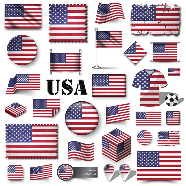 Bandeira americana. Conjunto de vetor de vários elementos de forma —  Vetores de Stock