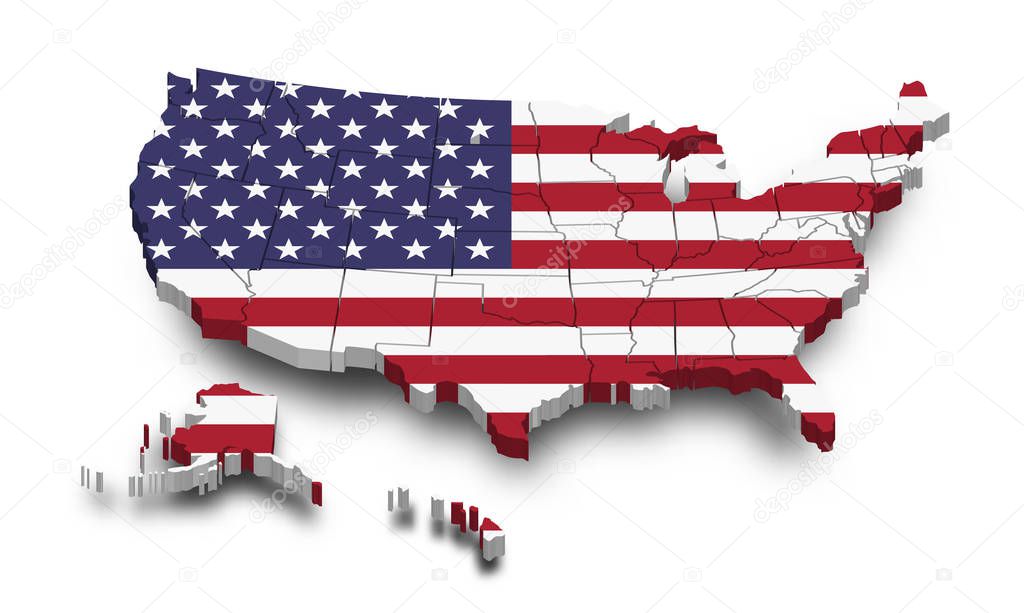 United states of america map and flag . 3D shape design . Independence day of USA concept . Perspective view . Vector