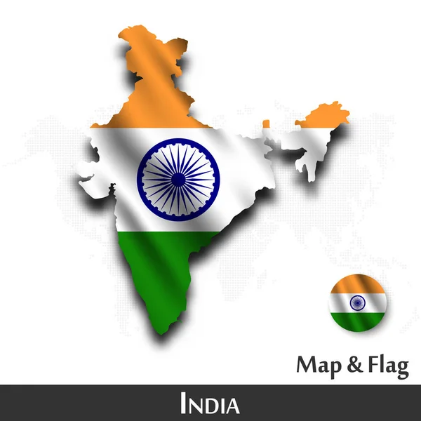 Карта Индии и флаг. Размахиваю текстильным дизайном. Фон карты мира Точка. Вектор  . — стоковый вектор