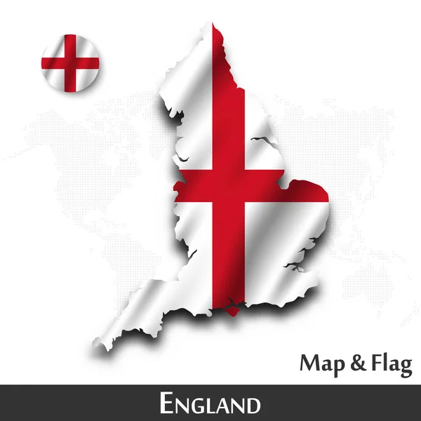 Mapa y bandera de Inglaterra. Diseño textil ondulante. Fondo del mapa mundial de puntos. Vector  . — Vector de stock