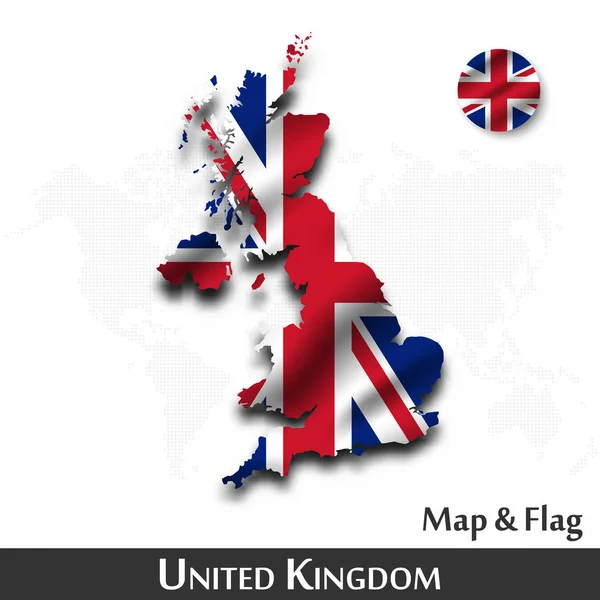 United kingdom of great britain map and flag . Waving textile design . Dot world map background . Vector . — Stock Vector