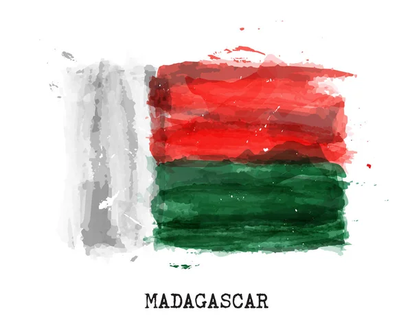 Bandiera realistica pittura ad acquerello del Madagascar. Vettore  . — Vettoriale Stock