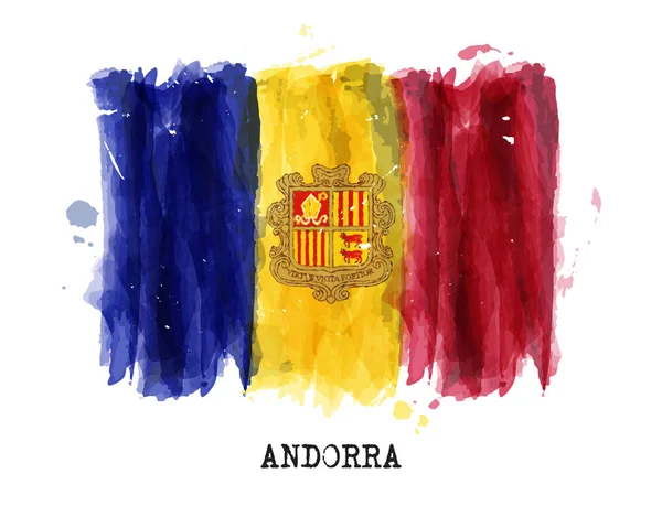 Realistic watercolor painting flag of Andorra . Vector . — Stock Vector