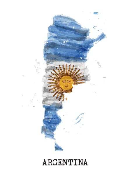 Argentyna flaga akwarela projekt malowania i kształt mapy kraju z bryzg kolor. na białym tle. Wektor . — Wektor stockowy