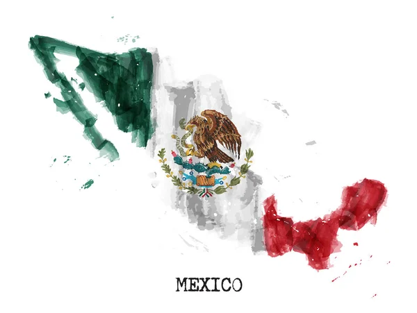 Mexico vlag aquarel schilderij ontwerp en landkaart vorm met Splatter kleur. geïsoleerde achtergrond. Vector . — Stockvector