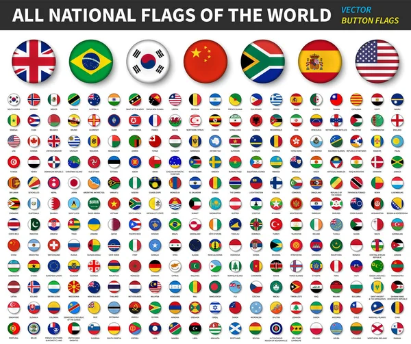 Banderas nacionales del mundo. Diseño de bandera de botón convexo. Fondo blanco aislado. Elemento vector  . — Archivo Imágenes Vectoriales
