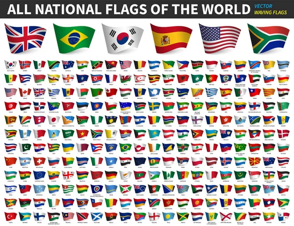 Alla nationella flaggor i världen. Viftar med flaggdesign. Vit isolerad bakgrund. Elementvektor . — Stock vektor