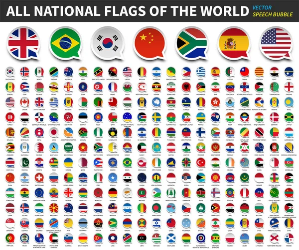 Todas as bandeiras nacionais do mundo. Projeto da bandeira da bolha da fala. Fundo isolado branco. Vetor do elemento  . — Vetor de Stock