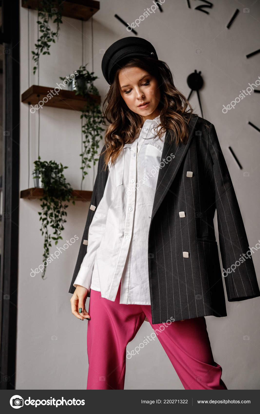 pink pants black shirt