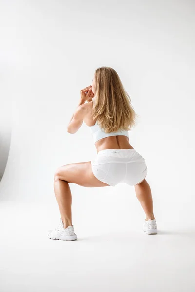 Studio Skott Sportig Ung Kvinna Träningskläder Skönhet Modell Gör Fitness — Stockfoto