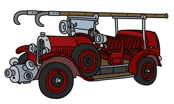 手描きのヴィンテージの赤い消防車の — ストックベクタ
