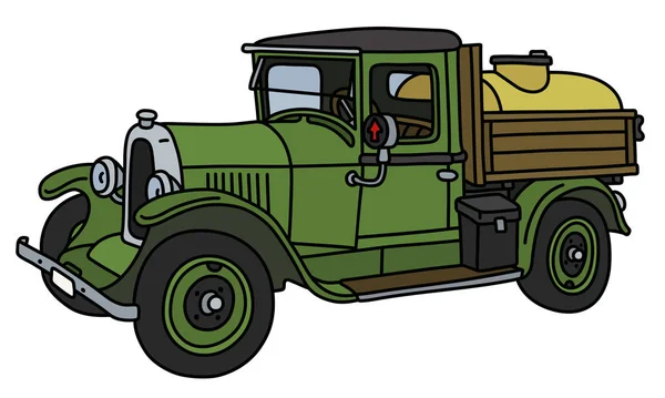 Vectorillustratie Van Een Vintage Groene Tankwagen — Stockvector