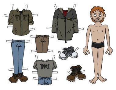Kağıt bebek komik çocuk kesme giysileri ile