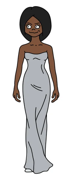 Divertida Mujer Negra Vestido Plata — Vector de stock