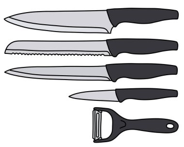 Mutfak bıçakları ile siyah plastik hadles ayarla