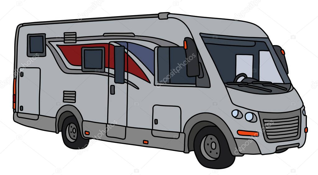 The vectorized hand drawing of a modern silver large motor home