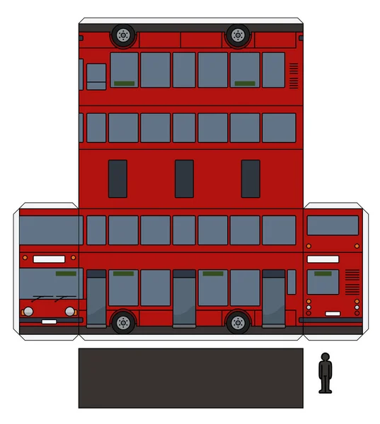 古典的な赤いダブルデッカーバスの単純なベクトルのペーパー モデル — ストックベクタ
