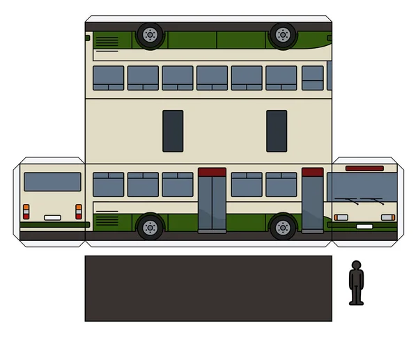 緑とクリーム色のバスの単純なベクトルのペーパー モデル — ストックベクタ