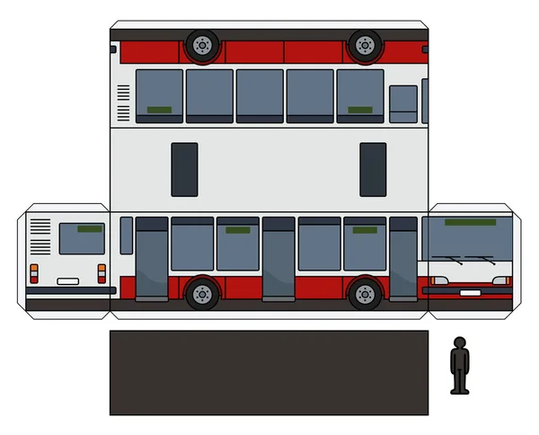 Modelo Papel Vetorial Simples Ônibus Urbano Vermelho Branco — Vetor de Stock