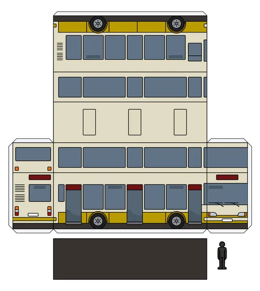 黄色とクリーム色の 階建てバスの単純なベクトルのペーパー モデル — ストックベクタ
