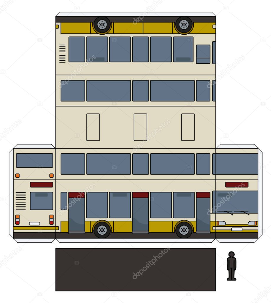 The simple vector paper model of a yellow and cream double decker bus