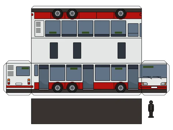 Simple Vector Paper Model Red White Long City Bus — Stock Vector