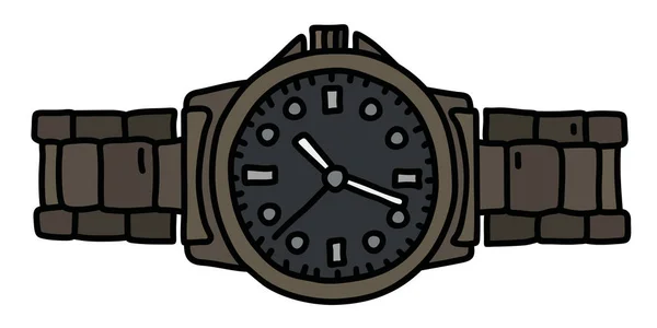 Dessin Main Une Montre Bracelet Étanche Sport Sombre — Image vectorielle