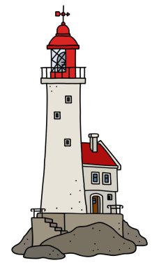 Vectorized el çizimi ile bir komik eski taş deniz feneri