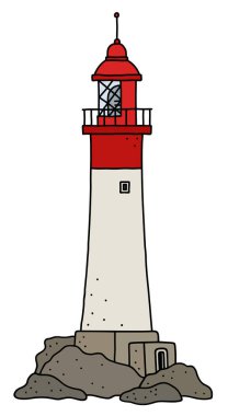Vectorized el çizimi ile bir komik eski taş deniz feneri