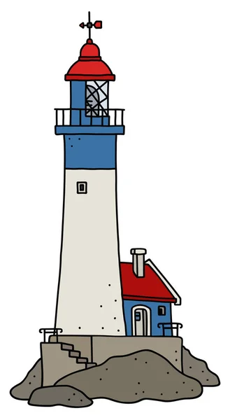 Vectorized Çizimi Ile Bir Komik Eski Taş Deniz Feneri — Stok Vektör
